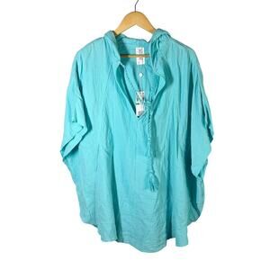 Trina Turk Standard Serene Poncho Pull On Beach Cover Ups Size L/XL Blue Pear